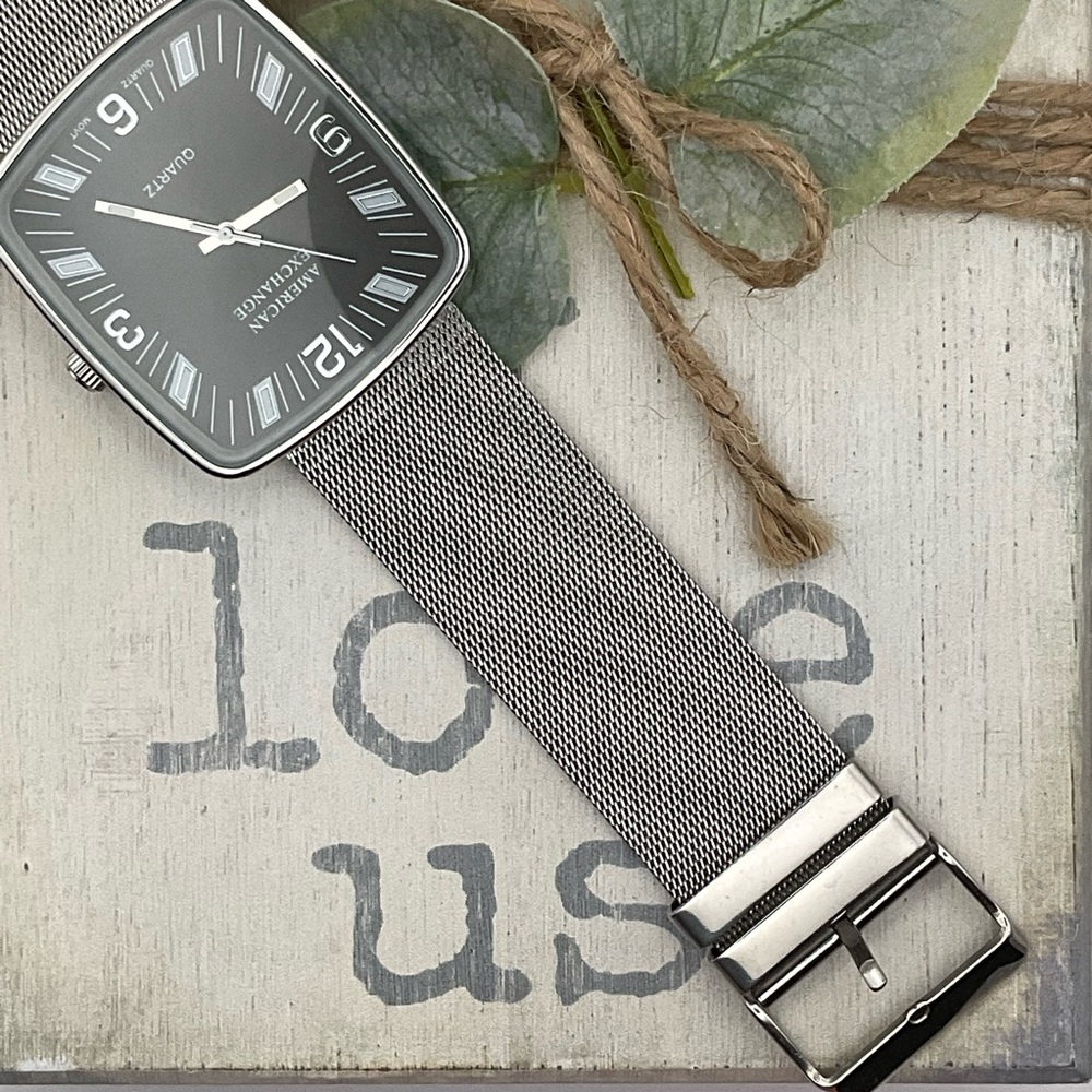American Exchange Quartz Men’s Watch Square Face‎ Silver Tone Movt #7231 Used - Picture 4 of 9